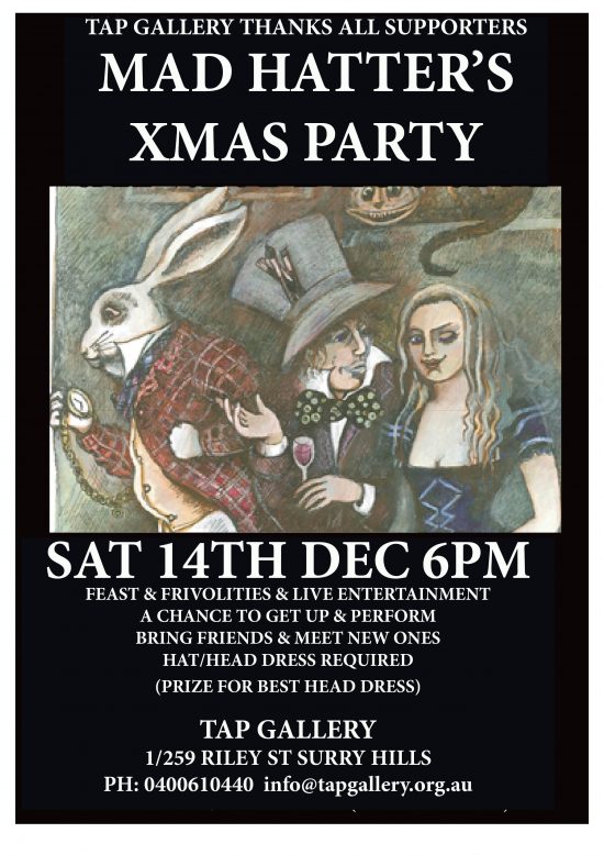 register to attend xmas party at tap gallery 14dec 7pm