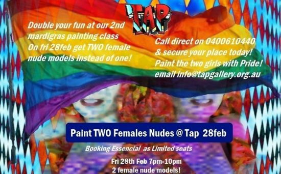 paint two female nudes at tapgallery 28feb for mardigras
