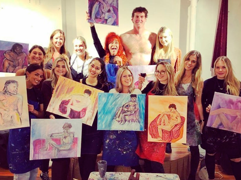 Hen's Nights or Corporate & Private Events - participants and model with their paintings